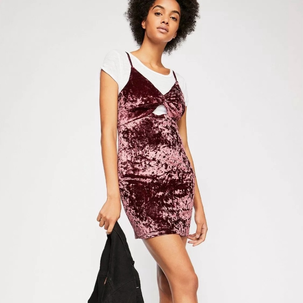 Intimately Free People Come Together Bodycon Velvet Slip Dress Pink Cutout